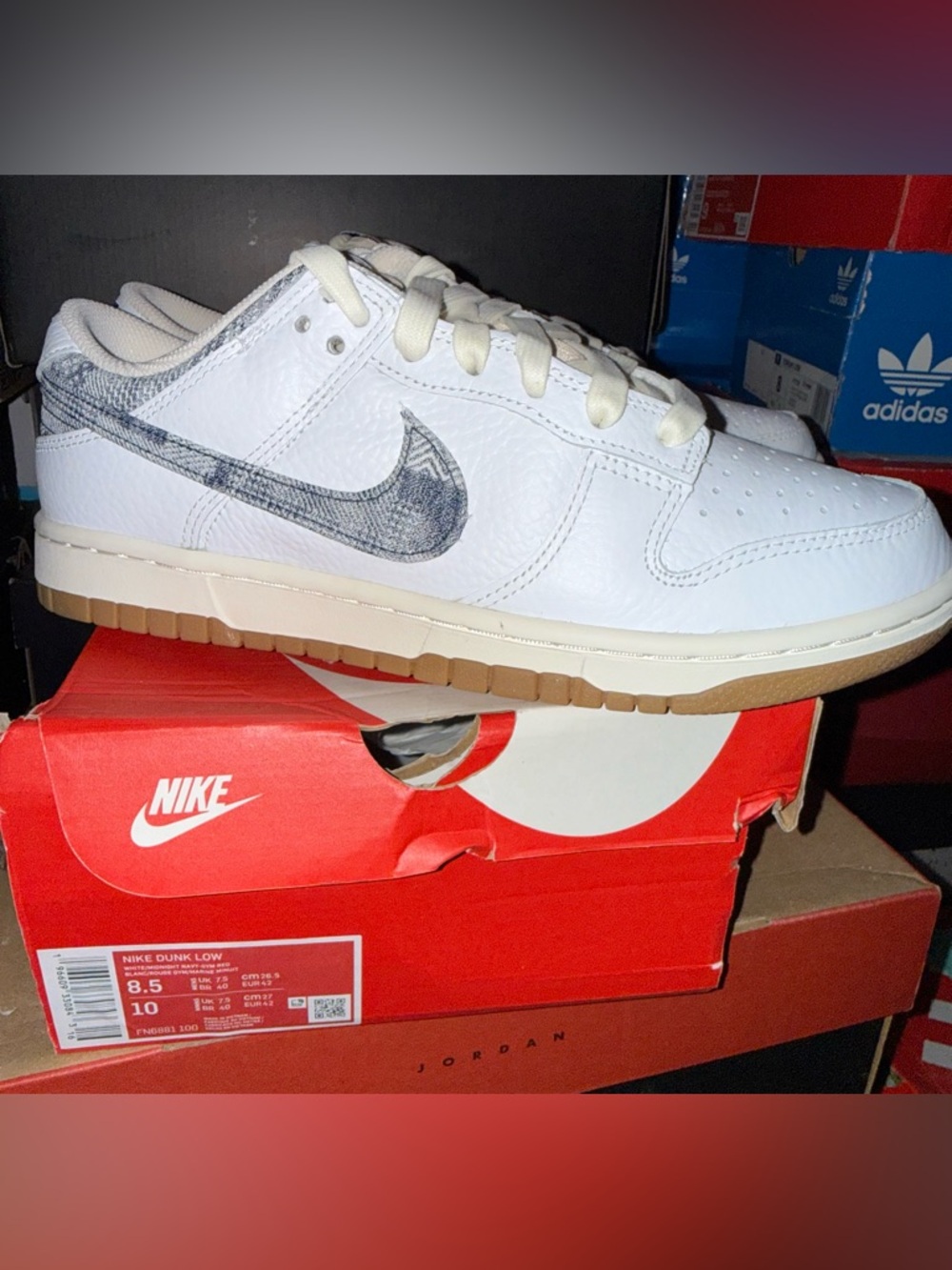 Nike Dunk low size 8.5 White Low-Top Sneakers with Gray Swoosh and Gum Sole